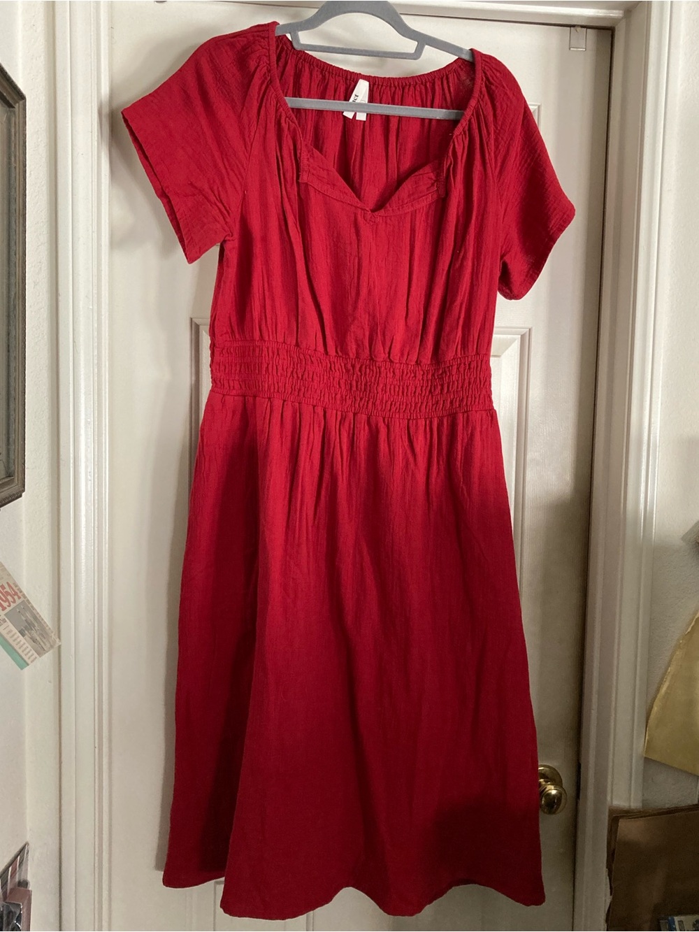 Pact-Red Short-Sleeve Smocked Waist Dress - Women